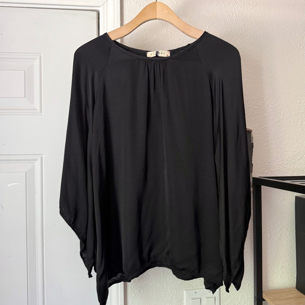 STARK‎ X black rayon flutter short sleeve cropped boxy blouse shirt top